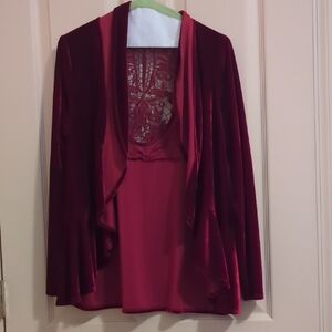 Red Velvet Waterfall Jacket with Lace Detail